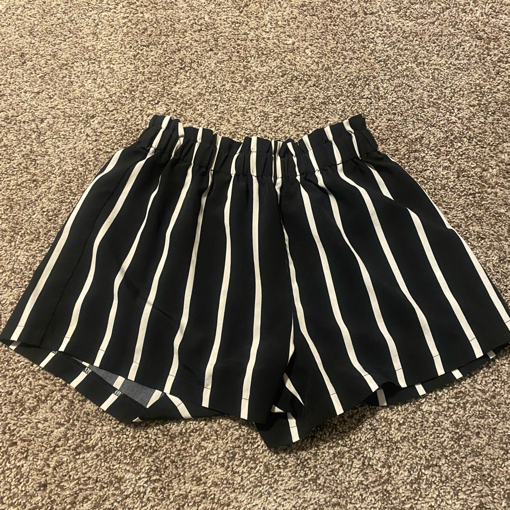 Black and White Striped Women's Shorts